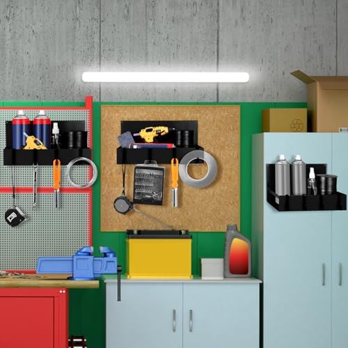 Lineshading 3 Pack Magnetic Garage Organizer with Hook, Fridge Shelf, Black