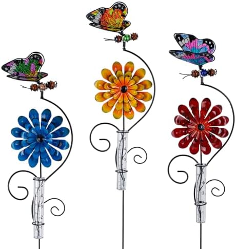 3 Pack Rain Gauge Outdoor, 5 Inch Tube Butterfly Rain Gauges