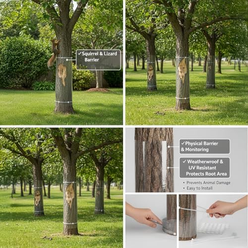 Durable Iguana Tree Wrap Tree Trunk Protector - Clear Tree-Safe Guard for Climbing Prevention, Rodent Barrier Kit with 54 Double-Sided Tapes & 10 Zip Ties (196" x 7.8")