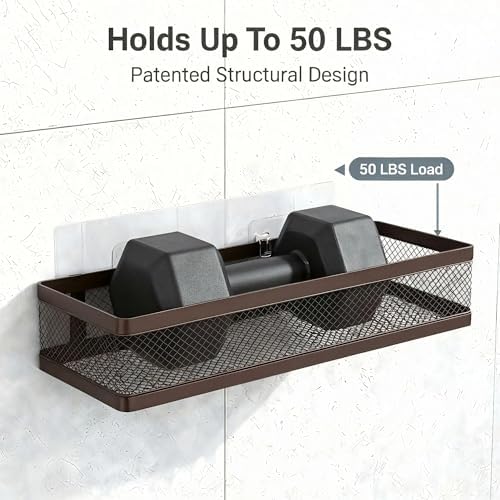 PUSDON 5-in-1 16.5" Extra Long Slim Wall Mount Wrapped Mesh Kitchen Organizer & Shower Caddy Kit, with Paper Towel Holder, Utensil Holder, Soap Dish, Holds 50LBS - Vintage Bronze, Netting