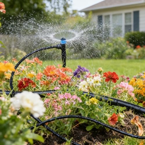 1/4 Inch Adjustable Drip Irrigation Emitters, Push-in 360° Drip Emitters for 1/4" Tubing, Adjustable Flow Watering Drippers for Garden & Greenhouse, 18 Pack