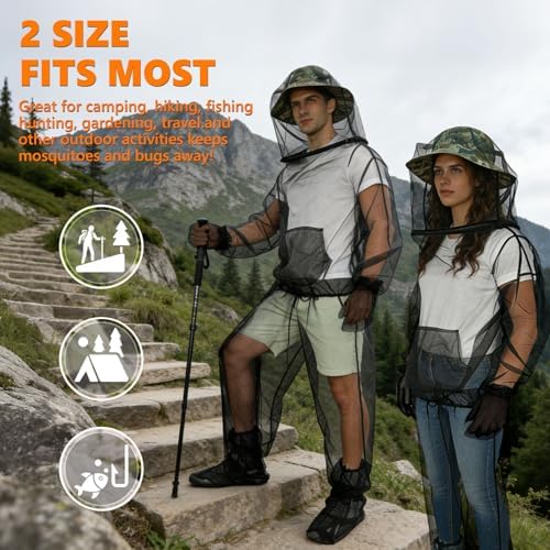 IC ICLOVER 4- Piece Mosquito Jacket, Mosquito Net Suits for Outdoor Fishing
