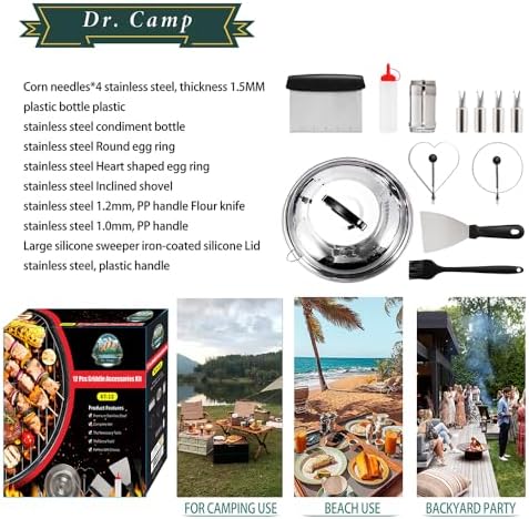 Dr. Camp Grill Accessories Set BBQ Grill Tools Set Heavy Duty Stainless Steel Grilling Tools Kit Complete Barbecue Tool Set for Outdoor Grill