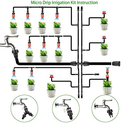 280 Pcs Drip Irrigation Kit, 147FT Garden Watering System 1/2 1/4 in Distribution Tubing Hose Automatic Patio Misting System Micro Automatic Drip Irrigation for Plant Garden Greenhouse Patio Lawn