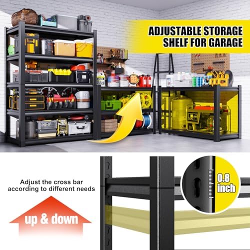 Set of 6 All Metal Garage Shelving - 2050 lbs 5 Tier Storage Shelves, Adjustable Heavy Duty Metal Shelving Unit and Storage Large Rack, Utility Steel Shelf for Warehouse Industrial Pantry 71"x46"x20"