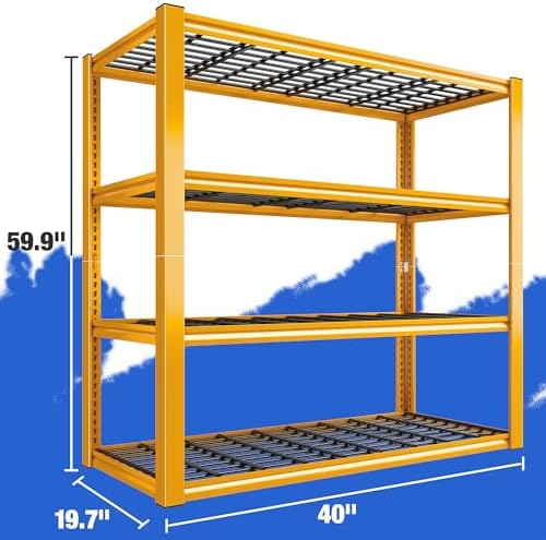 REIBII 40" W Yellow Garage Shelving with Double-Layer Frames for Hobbyists