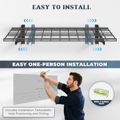 Jusgym 2 Pack Wall Mounted Garage Shelving, 1x4ft, 700lbs Integrated Grid