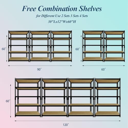 Heavy Duty Garage Storage Shelves 2 Pack, 2000 Lbs Capacity, 5-Tier Adjustable Storage Shelving Unit, 30"L x 12" W x 60"H Metal Shelving Racks for Kitchen Pantry Basement Bathroom Laundry