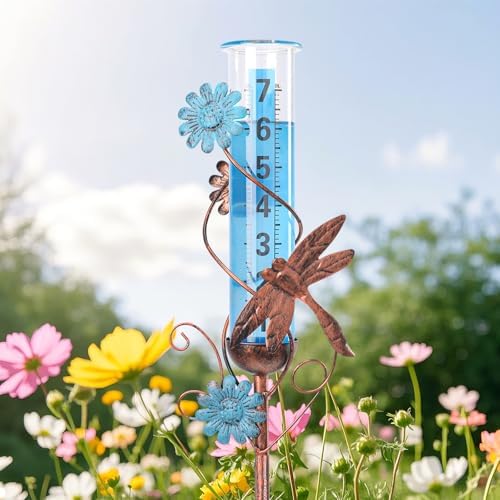 Rain Gauge Outdoor, Dragonfly Rain Gauges for Yard Patio Lawn Garden Decor