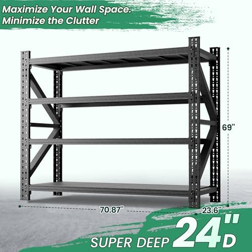 4-Tier Heavy Duty Garage Shelving,Industrial Shelving for Home & Business,Garage Storage Racks Heavy Duty Steel Shelves,Ultra-Wide Metal Rack for Garage Walls,Workshop,Office,Basement