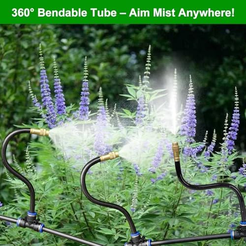 Brass Misting Nozzles for 5/16 Inch Drip Irrigation Tubing, 360° Adjustable Rotating Sprayers for Garden, Greenhouse & Outdoor Cooling, 15 Pack