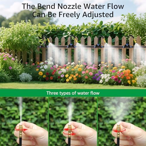 Bluepro Drip Irrigation System 7.8inch 1/4", 2026-Upgrade Garden Sprinkler Kit with 12PCS 360° Adjustable Copper Nozzles, Automatic Misting Watering System for Raised Beds, Greenhouse, Lawn, Patio