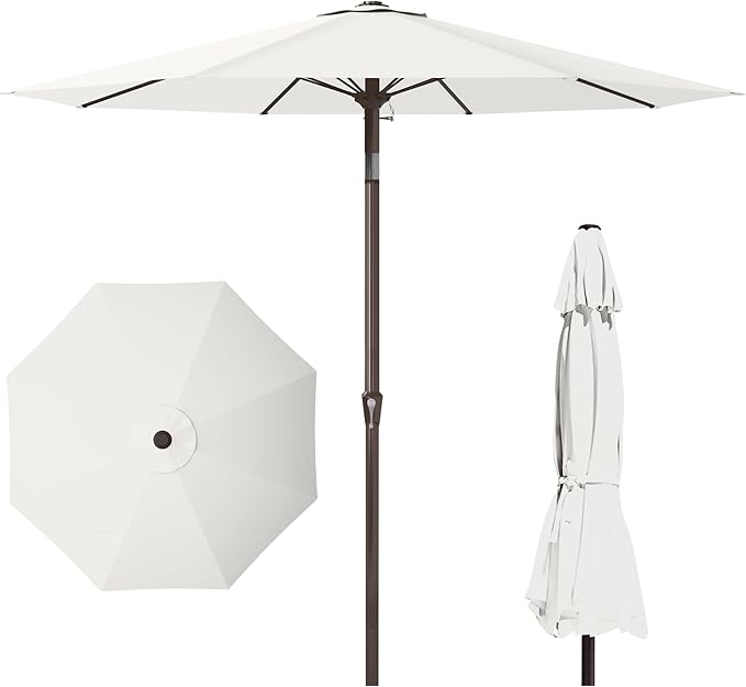 PatioKingdom 11FT Patio Umbrella,Outdoor Umbrella with Push Button Tilt and Crank,Market Table Umbrella with 8 Sturdy Fiberglass Ribs UV Protection(Creamy-white, 11FT)