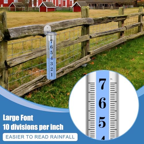 Accurate Rain Gauge Outdoor,7" Rain Gauges Outdoors Best Rated with Stainless Steel Rack Holder, Thickened Plastic Large Precise rain Measure Guage for Yard Fence Garden Lawn
