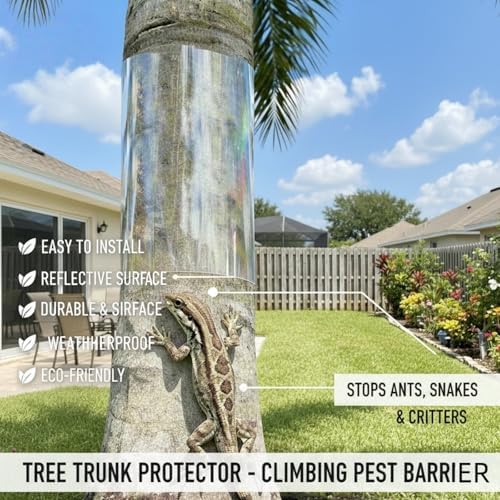 Durable Iguana Tree Wrap Tree Trunk Protector - Clear Tree-Safe Guard for Climbing Prevention, Rodent Barrier Kit with 54 Double-Sided Tapes & 10 Zip Ties (196" x 7.8")