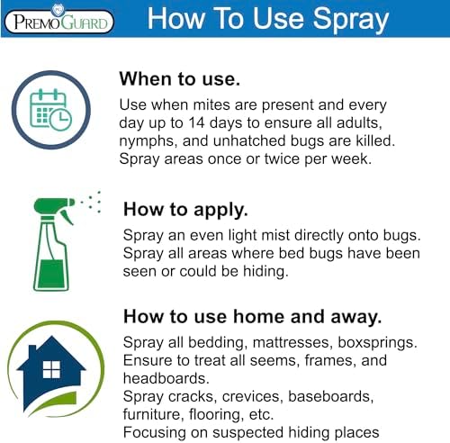 Premo Guard Natural Mite Spray, Kills Dust, Bird, Carpet, and Other Mites