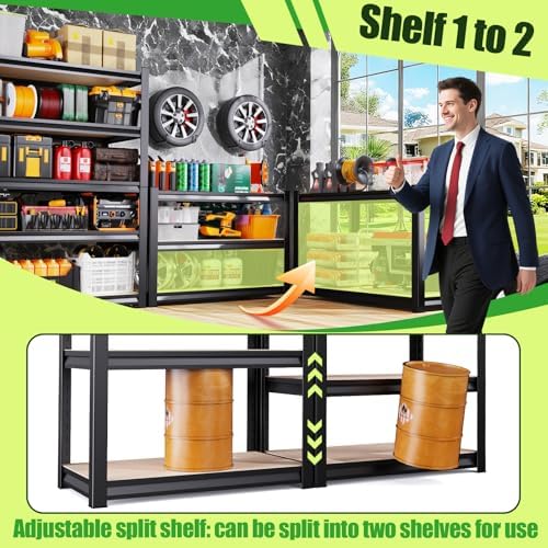Garage Shelving,Heavy Duty Garage Storage Shelves,Metal Shelving Unit,5 Tier Adjustable Steel Utility Shelf,Use for Basement,Warehouse, Pantry Closet,Black (72" H*35.4" W*15.7" D)