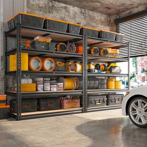 REIBII 2000LBS Garage Shelving Heavy Duty 72''H Storage Shelves 5 Tier Heavy Duty Shelving, Adjustable Metal Shelves for Garage Pantry Closet Kitchen Basement 35.5" W x72 H x 15.8" D, 4 Pack