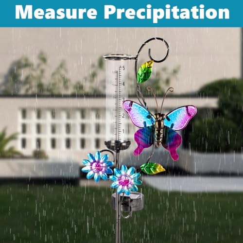 Solar Rain Gauge with 5-Inch Glass Tube, Butterfly Decor