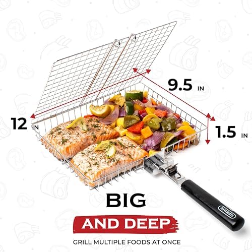 SHIZZO Grill Basket Gift Set with Skewers, Basting Brush, Gift Box