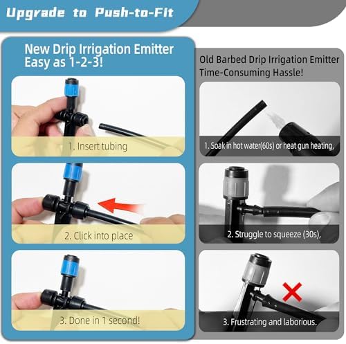 10PCS Push-to-Connect Drip Irrigation Emitters for 1/4 inch Irrigation Tubing, Two-Way Connection Adjustable Vortex Drip Emitters with Stake, Irrigation Dripper Sprinklers for Drip Irrigation System