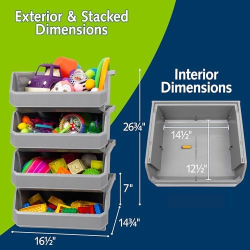 ReadySpace Extra Large Stackable Plastic Storage Bins, 4-Pack, Grey