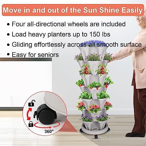 DUNCHATY Stackable Vertical Garden Planter, 7 Tier Herb Planter Pots, Indoor/Outdoor, Gray