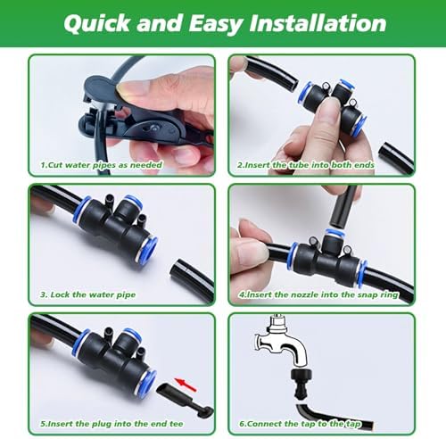 360° Adjustable Drip Irrigation System - Garden Watering System 33FT with 10 Nozzles, Drip Irrigation Kit for Garden, Yard, Lawn, Greenhouse, Plants, 5/16 inch Hose