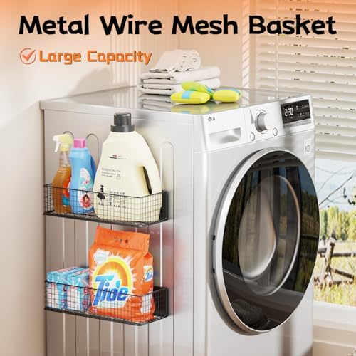 ULIBERMAGNET Magnetic Baskets Fridge Organizers, Large Capacity Metal Wire Mesh Basket Spice Rack for Fridge Storage, Magnetic Shelf for Garage, Laundry, Kitchen, Workshop, Cabinet(2 Pack)