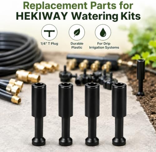 4-Pack 1/4 Inch Drip Irrigation T Plugs for Watering Kits