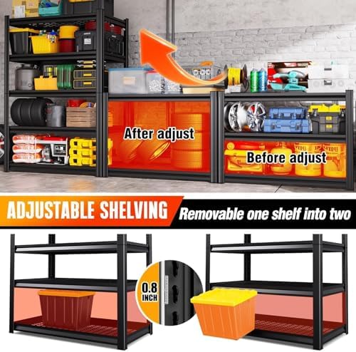 4-pack Storage Shelves, 2500lbs Garage Shelving,Adjustable Heavy Duty Shelving Unit,5T Tall Garage Shelves,Metal Standing Shelf Units,Utility Rack For Warehouse Industrial Basement 71.2*35.4*15.7