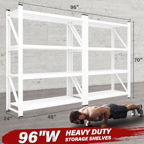 SISESOL Set of 2 48" Wide Heavy Duty Garage Shelving Units,3000LBS 24 Deep Storage Shelves,White Metal Garage Shelves,Large Storage Rack,70 High Steel Shelf,Industrial Shelving for Shop,Warehouse
