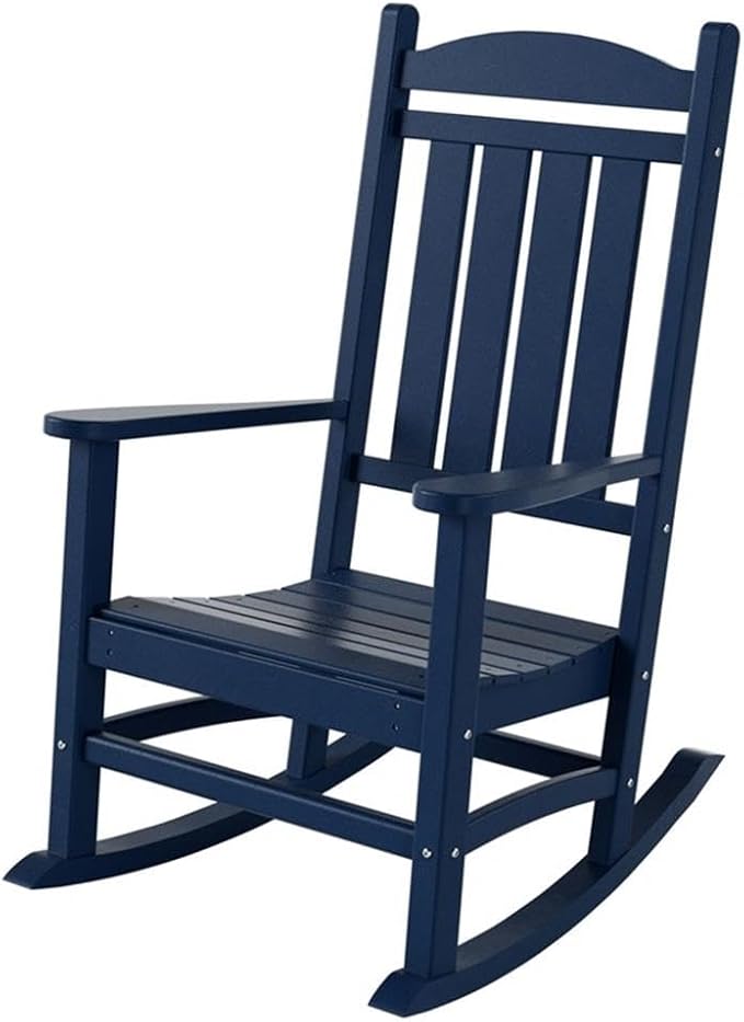 Costaelm Oversized Outdoor Rocking Chair, High Back Porch Rocker Chair, HDPE All Weather Resistant Outdoor Seating Furniture Wide Rocker Chair for Patio, Lawn, Garden, Navy Blue