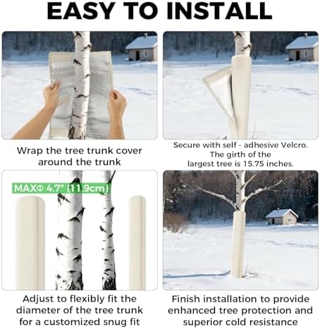 Tree Covers for Winter - Tree Winter Protection with 600D Waterproof Oxford Fabric,Adjustable for 9.8"-14.9" Trunk Circumference, Protects from Snow, Deer & Birds (4 Pack)