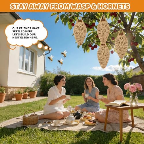 GJL 4 Pack Crochet Fake Wasp Nest Decoy, Artificial Faux Hornet Nest Outdoor Hanging Decor for Patio & Eaves, Prevent Wasps from Building Nests