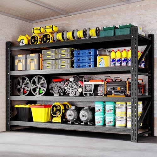 BYNSOE Heavy Duty Storage Shelving Unit 71''W, 4 Tier Adjustable Garage Shelving Rack, 5000 lbs Capacity Steel Storage Rack, Shelves for Garage, Basement, Warehouse71 W X 24" D X 69" H
