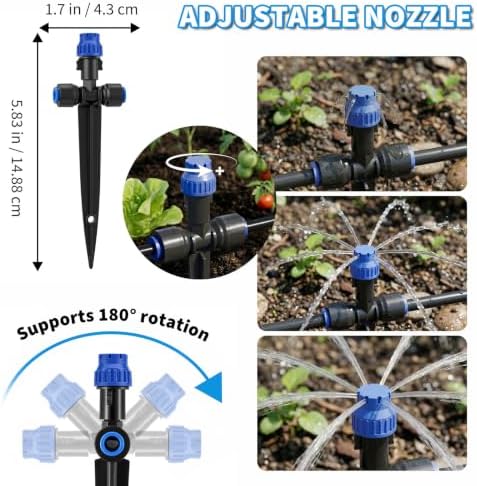 Drip Irrigation System 130FT with 10 Bendable Nozzles, 10 Misting Emitters, 10 8-Outlet Drip Emitters, 1/2 & 1/4 Inch Hoses – Garden Watering & Misting Kit for Yard, Lawn, Greenhouse