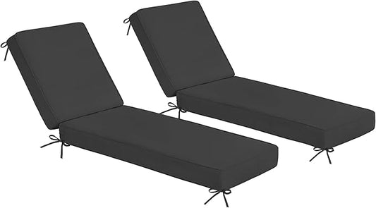 Sundale Outdoor Olefin Chaise Lounge Cushion Set of 2, Water-Resistant Patio Lounge Chair Cushion, Thick Lounger Pad with 4 Straps Dark Gray, 80 x 26 x 4 Inches