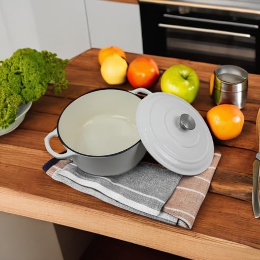 Commercial Grade, Cast Iron Enameled Cookware (White, Duch Oven 4qt)