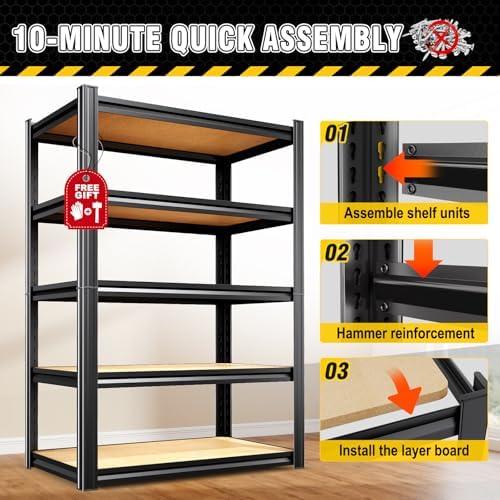 3 Pack Garage Shelving Heavy Duty Storage Shelves, Metal Adjustable Shelving Unit, Utility Garage Organizer Shelf for Basement, Pantry, Kitchen, Warehouse, 78" Hx45.6 Wx19.7 D, Black