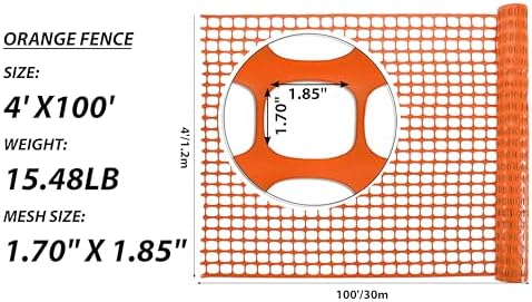 PotatoLife 4'x100' Plastic Mesh Safety Fence with 100 Zip Ties, Orange