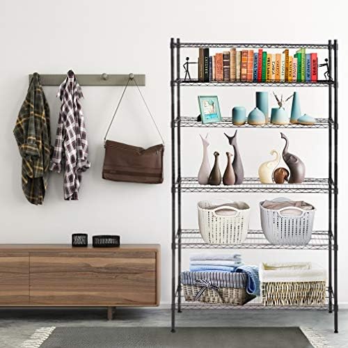 PayLessHere | 6-Tier Wire Shelf | 42"x16"x72" | Black | Adjustable Racks | Heavy-Duty Storage Shelves, Holds Upto 1500 lbs | Rust-Resistant, No-Tool Assembly | for Home, Garage Shelving