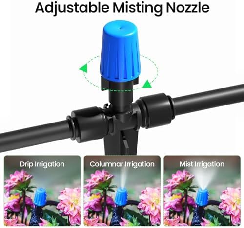 MIXC 65FT Drip Irrigation System, Quick Connect Misting System, 15 Nozzles