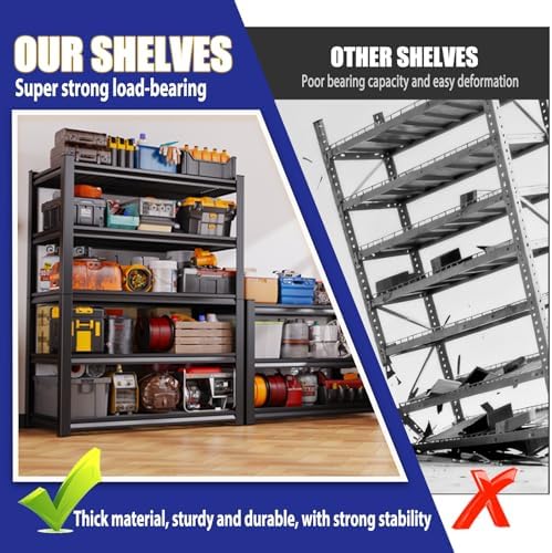 Garage Shelving-3000 lbs 5 Tier Storage Shelves, Adjustable Heavy Duty Metal Shelving Unit and Storage Large Wire Rack, Utility Steel Shelf for Warehouse Industrial Pantry Basement -78"x46"x20", Black