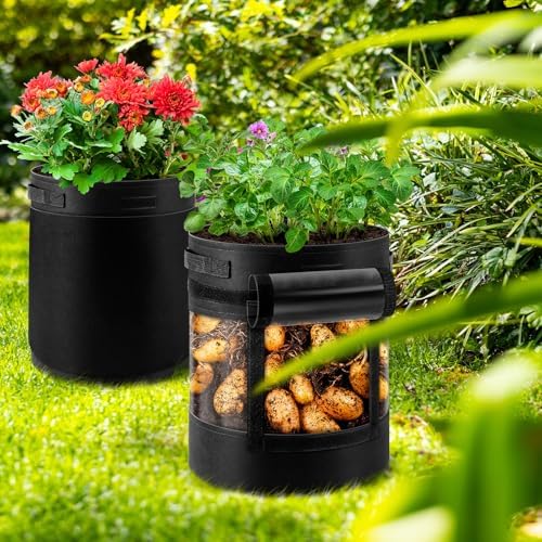 3 Pack 15 Gallon 360° Visibility Potato Grow Bags with Shading Flap