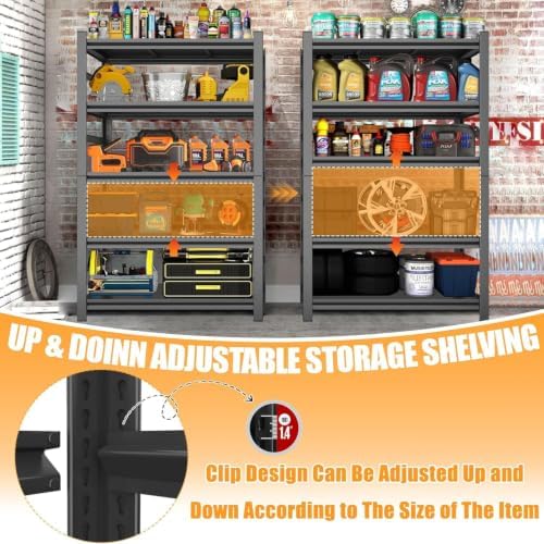 2set Storage Shelves Heavy Duty 5Tier Adjustable Metal Garage Shelving Unit Rack Metal Storage Shelf Heavy Duty Shelf for Heavy Tools and Equipment, Ideal for Garage, Basement, Black