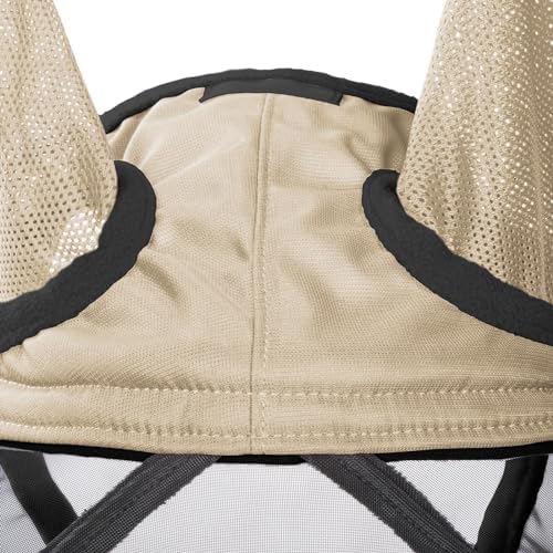 Harrison Howard CareMaster Pro Luminous Horse Fly Mask Large Eye Space Long Nose with Ears UV Protection for Horse Light Champagne Small Pony