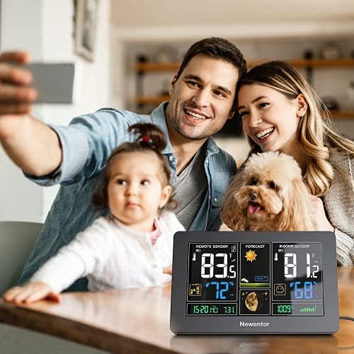 Newentor Weather Station Wireless Indoor Outdoor Thermometer, Black,1Sensor