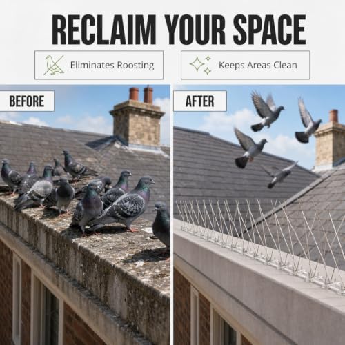 Bird-X Stainless Steel Bird Spikes, 8-inch Extra-Wide Spikes, Bird Spikes for Pigeons and Other Small Birds, Easy to Install, Contains 2 ft. Strips, Covers 10 Linear Feet Area, EWS-10
