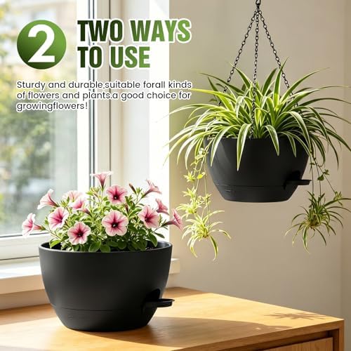 10 Inch Self-Watering Hanging Planters Set of 3 with Saucers